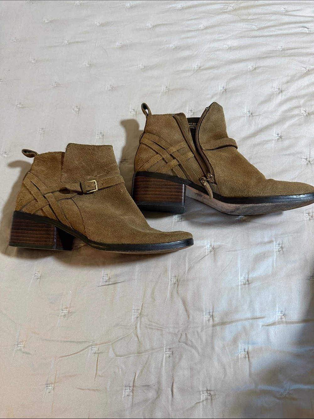 Cole Haan Tan Suede Ankle Booties with Stacked Heel